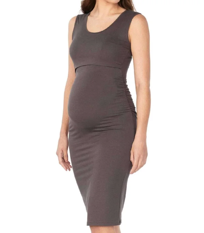 Women's Clothing For Casual Outings Honor Ruched Tank Dress In Dark Taupe