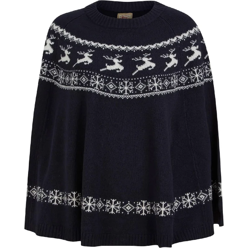 Women's Outfit Christmas Evanora Reindeer Print Womens Poncho Cape - Navy