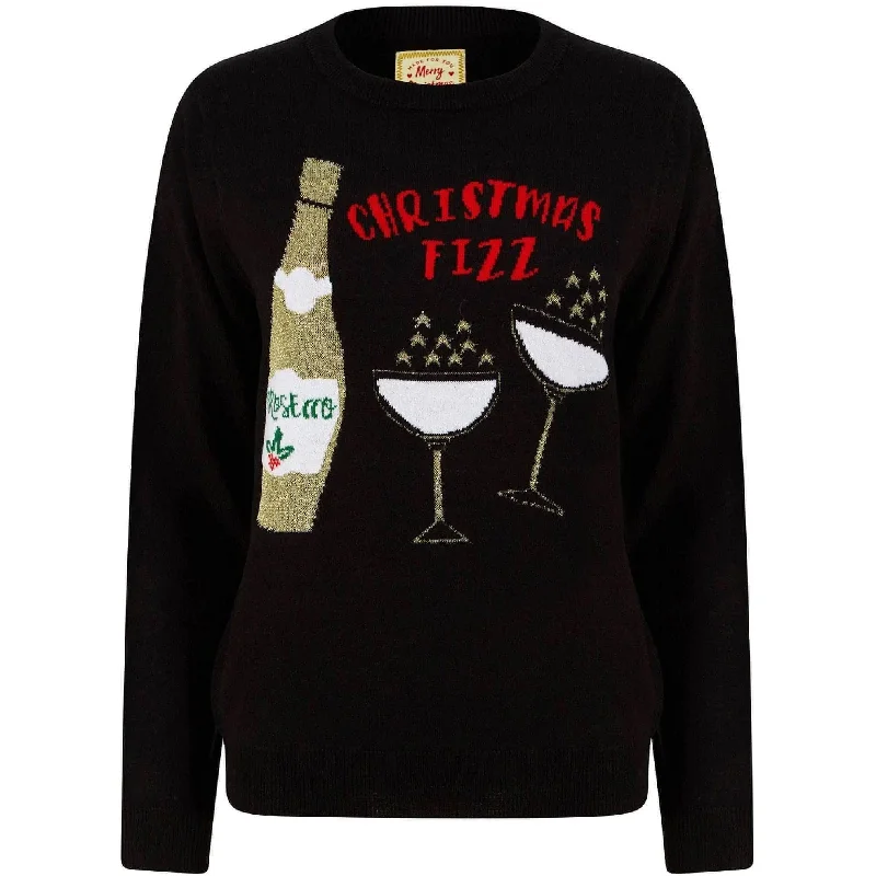 Women's Evening Garments Christmas Fizz Lurex Glitter Womens Novelty Christmas Jumper - Black