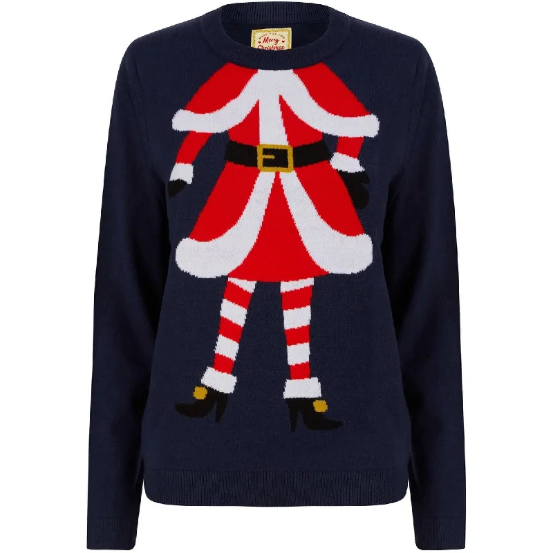 Chic Clothing For Women Christmas Headless Mrs Claus Motif Womens Christmas Jumper - Navy