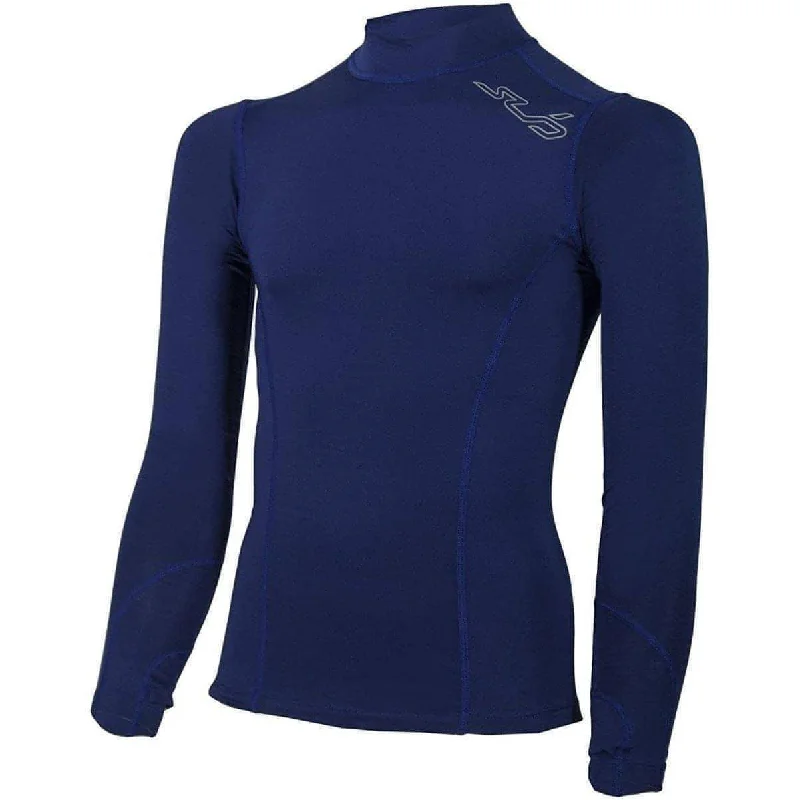 Women's Everyday Garments Sub Sports Cold Fitted Thermal Long Sleeve Mock Junior Running Top - Navy