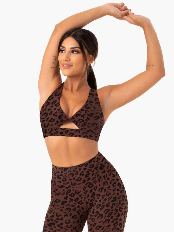 Women's Vacation Attire Adapt Twist Sports Bra - Chocolate Leopard