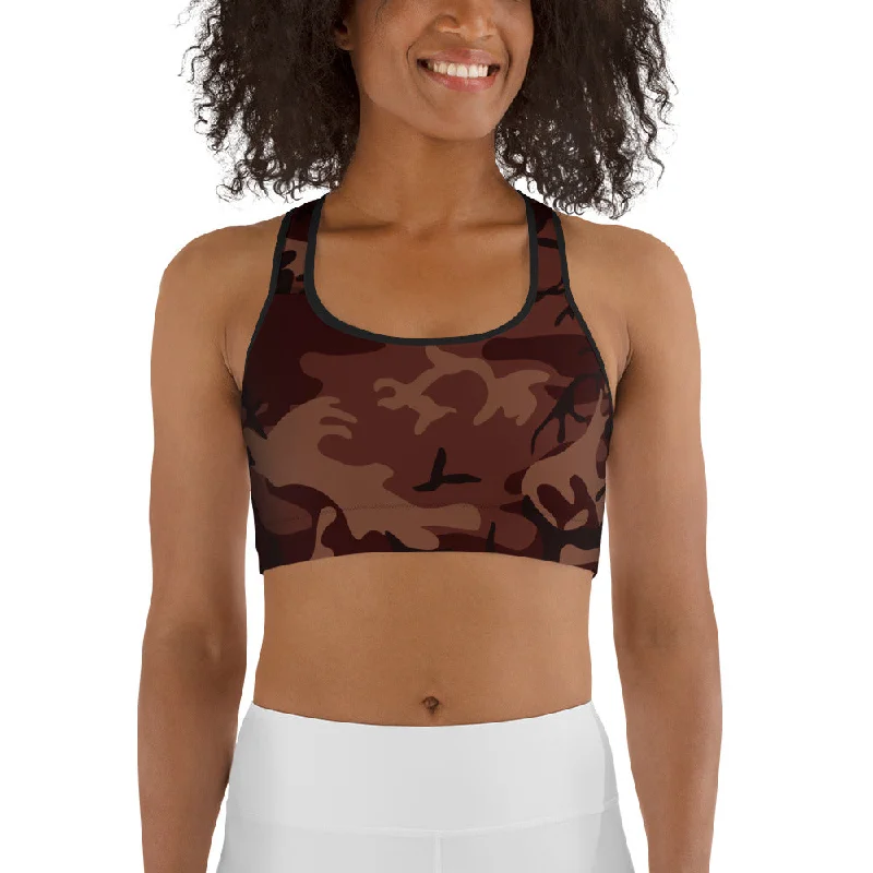 Women's Evening Wear Outfit Burgundy Camouflage Sports Bra