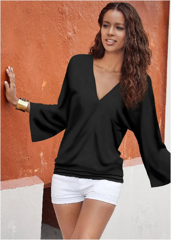 Women's Chic Outerwear Garments Banded Hem Top - Black