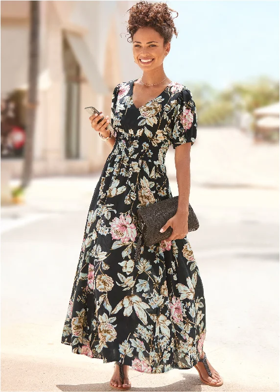 Women's Professional Attire Floral Maxi Dress - Black Multi