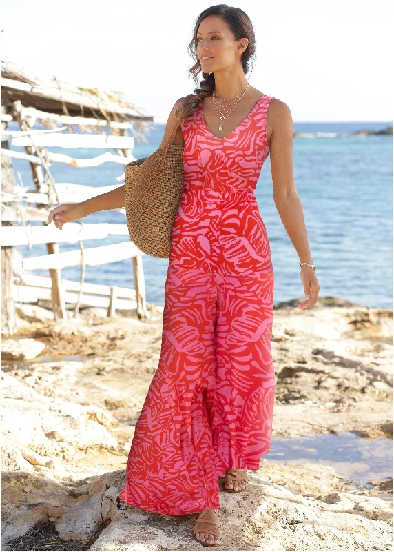 Vintage-Inspired Women's Clothes Tiered Maxi Dress - Pink & Red