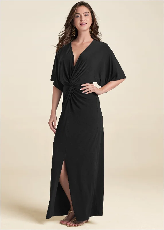 Women's Seasonal Clothes Twist Front Maxi Dress - Black