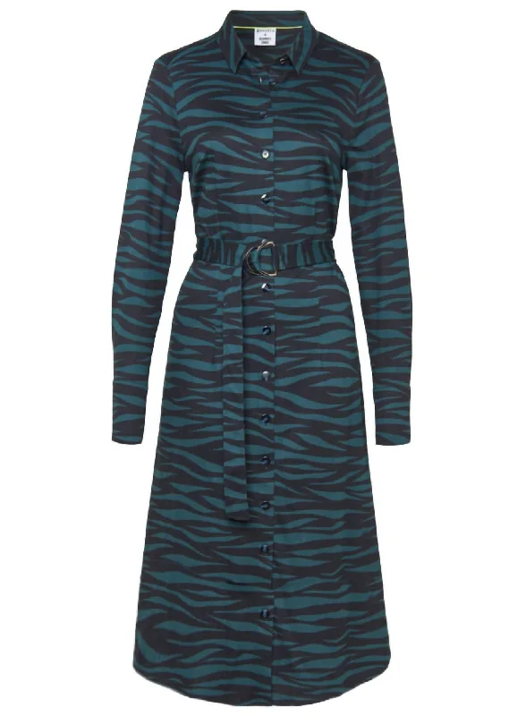 Women's Transitional Garments Kate Green Zebra Print Midi Shirtdress In Black Multi