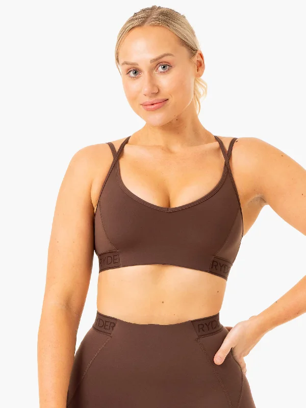 Women's Relaxed Outfit Level Up V-Neck Sports Bra - Chocolate