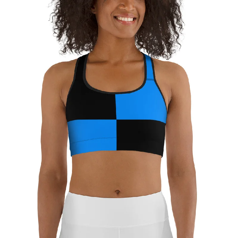 Women's Attire Sports Bra Blue and Black Checker