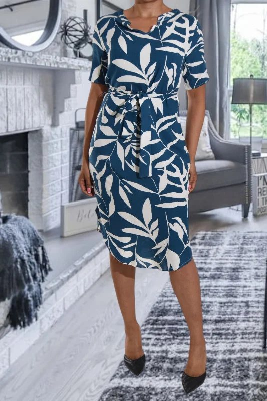 Women's Cozy Outfit For Lounging Teal Floral Tunic Tie Dress