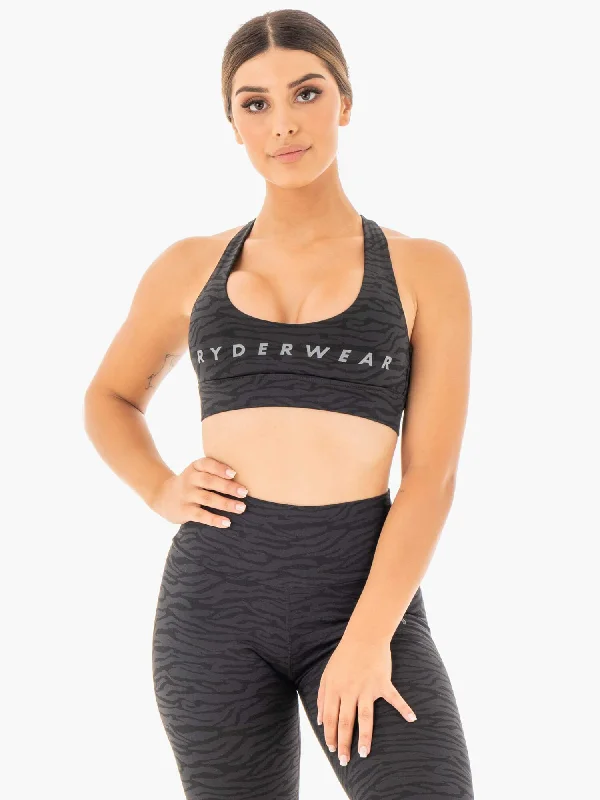 Women's Outerwear Attire Wild Cross Over Sports Bra - Black Zebra