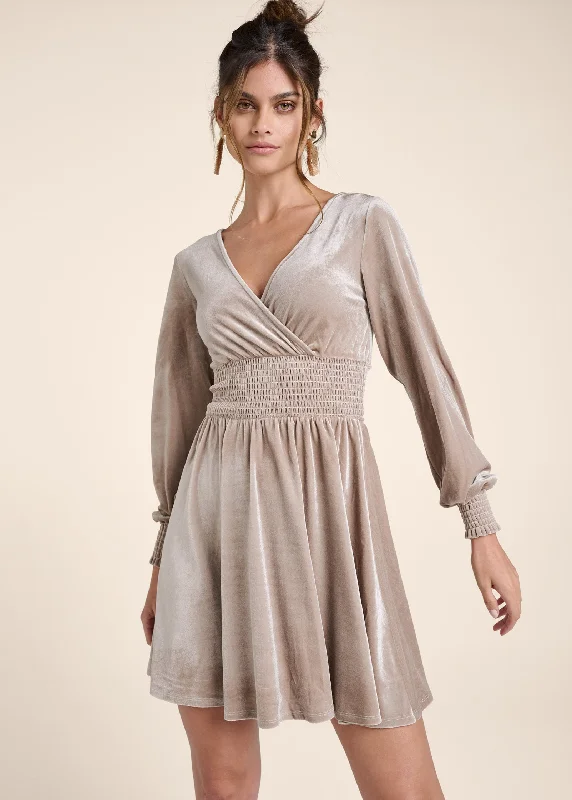 Women's Wardrobe Apparel Lace-Up Back Velvet Dress - Taupe