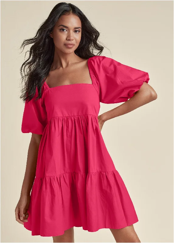 Women's Casual Outfit Puff Sleeve Mini Dress - Azalea