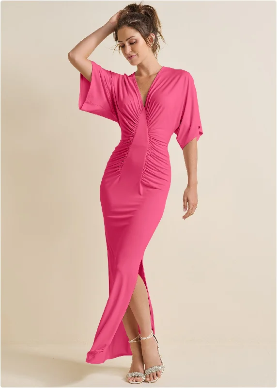 Women's Seasonal Clothing Drape Sleeve Maxi Dress - Hot Pink